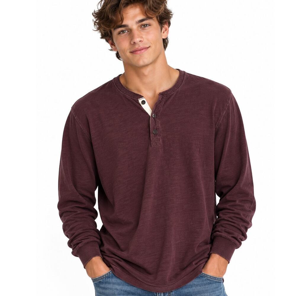 Rag & Bone Standard Issue Henley Shirt Mens Medium Plum Cotton Casual Tee
